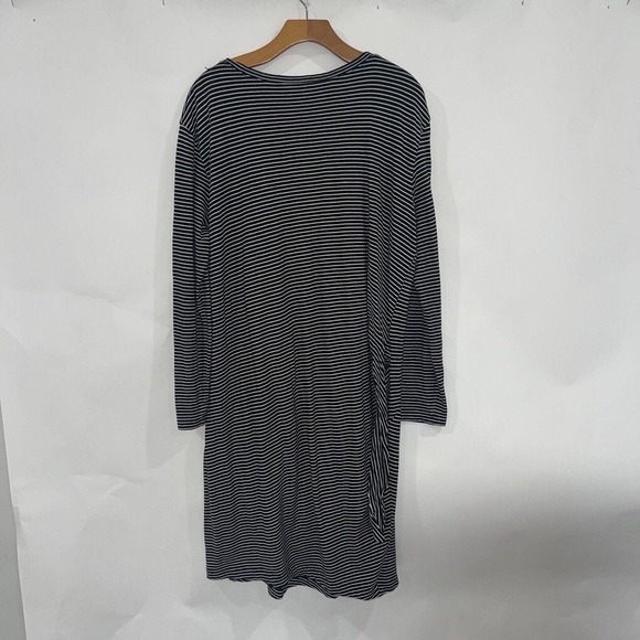 Vince Women L Dress Striped Wrap Long Sleeve Black White Round Neck Lined Knee - Picture 5 of 16